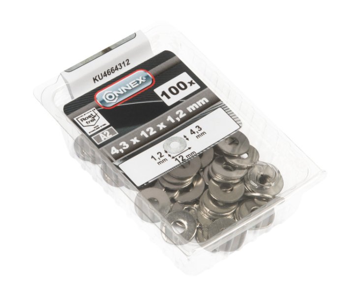 INOX WASHER 4.3x12x1.2 A2 BLISTER 100UD
