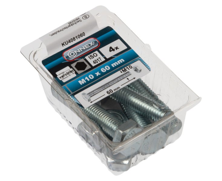 HEXAGONAL HEAD SCREW W / ZINC NUT. M10x60 BLISTER 4UD