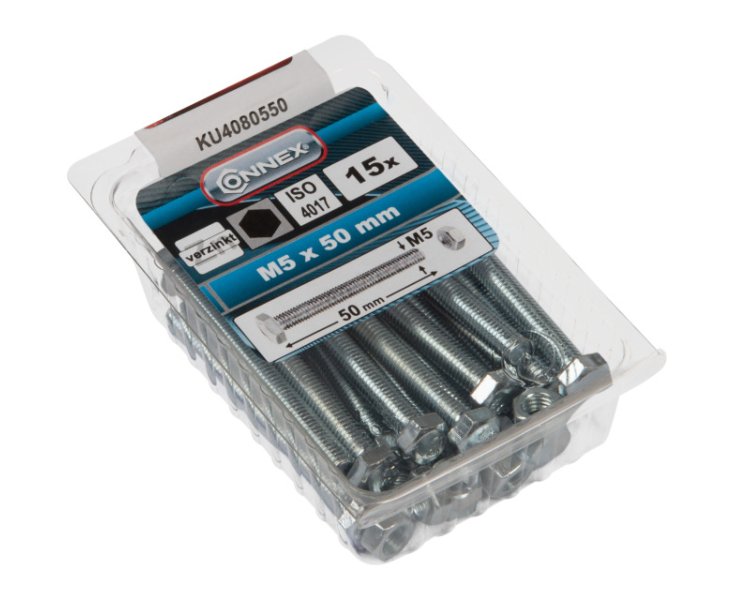 HEXAGONAL HEAD SCREW W / ZINC NUT. M5x50 BLISTER 15UD