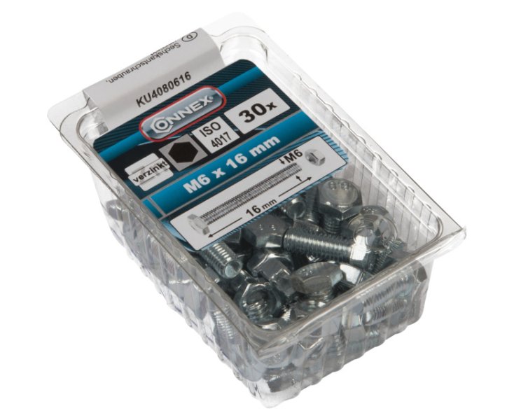 HEXAGONAL HEAD SCREW W / ZINC NUT. M6x16 BLISTER 30UD