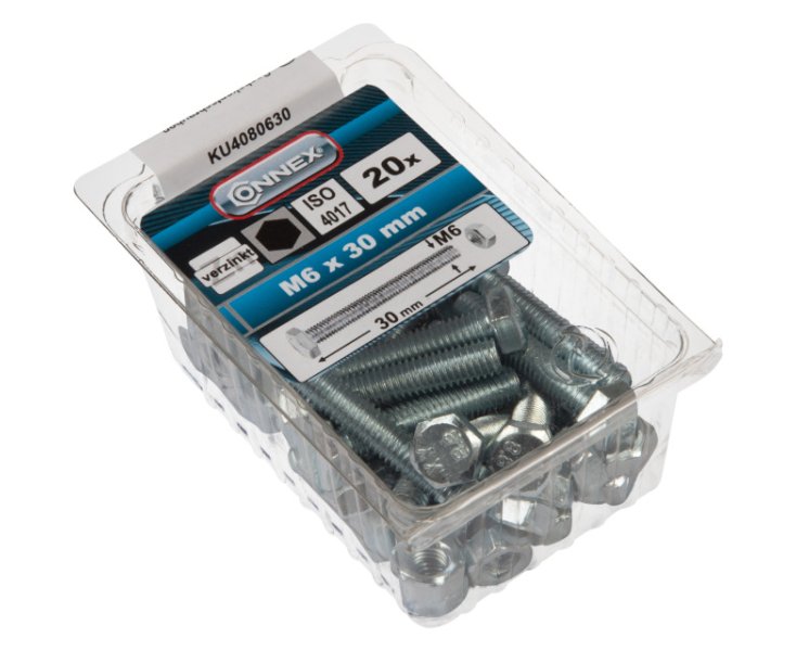 HEXAGONAL HEAD SCREW W / ZINC NUT. M6x30 BLISTER 20UD
