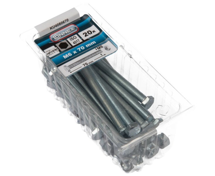 HEXAGONAL HEAD SCREW W / ZINC NUT. M6x70 BLISTER 20UD