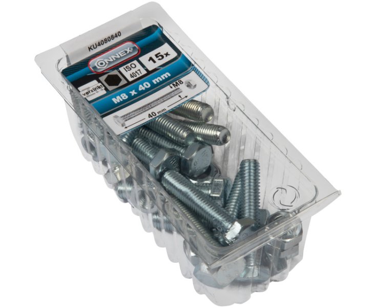 HEXAGONAL HEAD SCREW W / ZINC NUT. M8x40 BLISTER 15UD