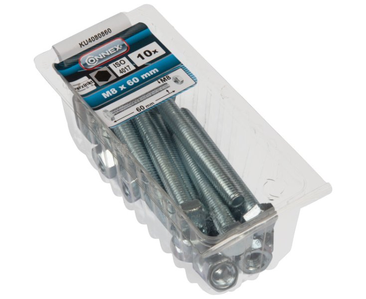 HEXAGONAL HEAD SCREW W / ZINC NUT. M8x60 BLISTER 10UD