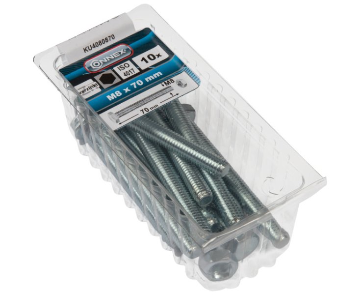 HEXAGONAL HEAD SCREW W / ZINC NUT. M8x70 BLISTER 10UD