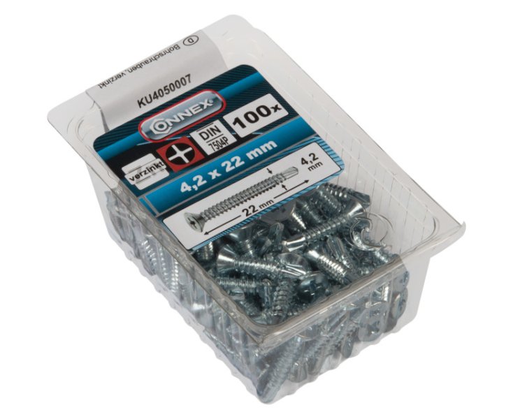 SELF-DRILLING SCREWS 7504 ZINCED 4.2x22 BLISTER 100UD