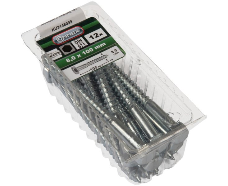 SCREWS FOR / WOOD 571 HEXAGONAL. GALV. 8x100 BLISTER 12 PC