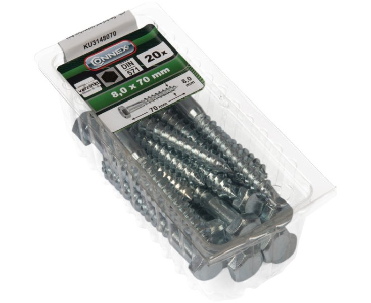 SCREWS FOR WOOD 571 HEXAG. GALV. 8x70 BLISTER 20UD