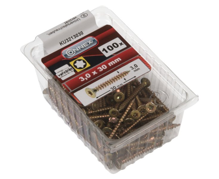 GALVANIZED UNIVERSAL SCREWS TX 3.0x30 BLISTER 100UD