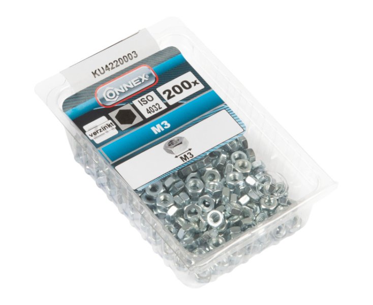 NUTS 6 SIDES ZINC PLATED 934 M3 BLISTER 200UD