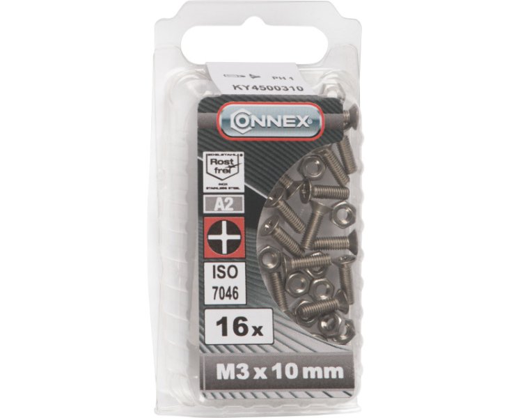 MILLED FLAT HEAD NUTS A4 3x10 BLISTER 16UD