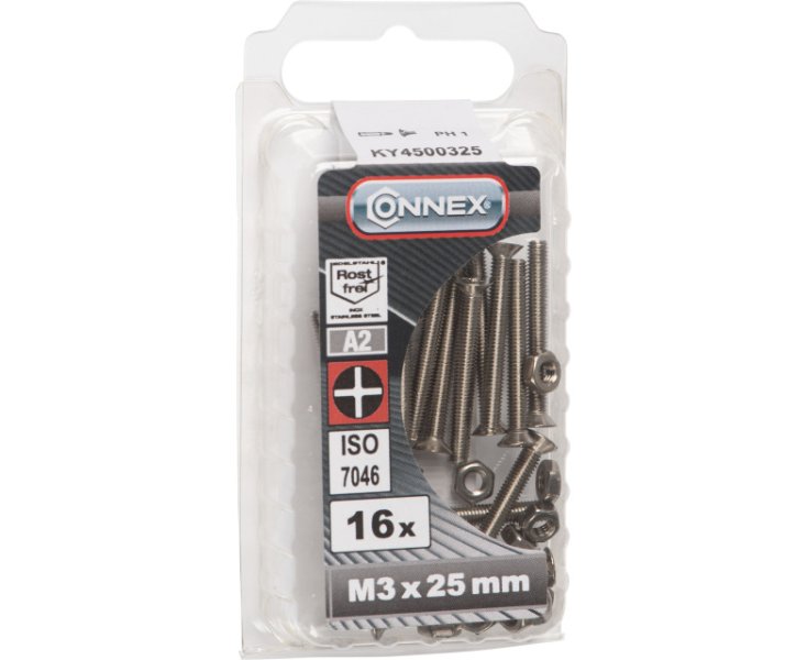 MILLED FLAT HEAD NUTS A4 3x25 BLISTER 16UD