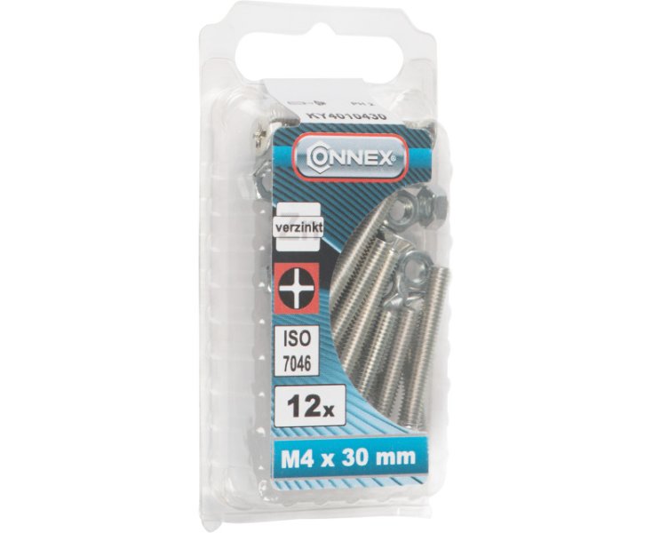 ZINCED MILLED FLAT HEAD NUTS 4x30 BLISTER 12UD