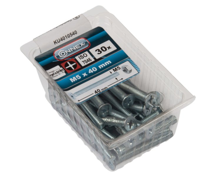 ZINCED MILLED FLAT HEAD NUTS 5x40 BLISTER 30UD
