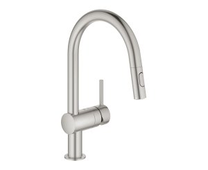 MINTA SINGLE-LEVER SINK MIXER WITH EXTRA-THROUGH CURVED SUPERSTEEL