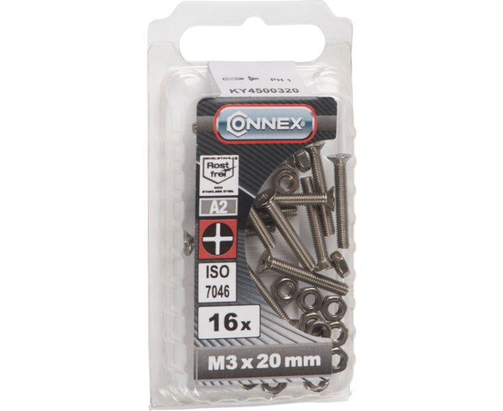TUERCAS CABEZA PLANA FRESADA A4 3x20 BLISTER 16UD