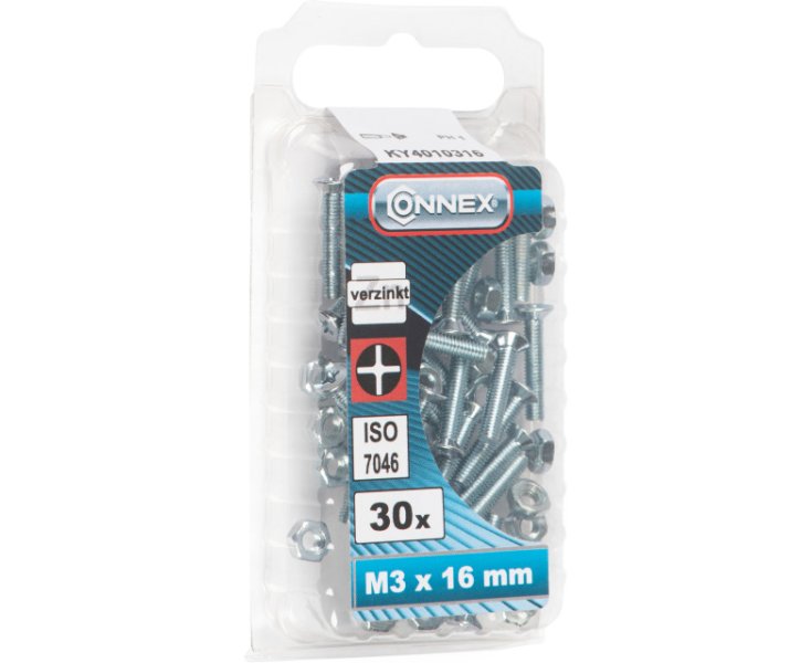 TUERCAS CABEZA PLANA FRESADA CINCADA 3x16 BLISTER 30UD