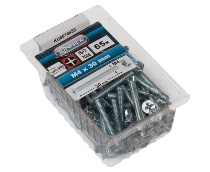 TUERCAS CABEZA PLANA FRESADA CINCADA 4x30 BLISTER 65UD