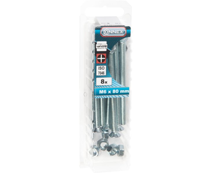 TUERCAS CABEZA PLANA FRESADA CINCADA 6x80 BLISTER 8UD