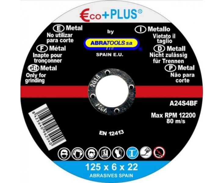 DISCO ABRATOOLS STEEL DESBASTE 125x6x22 A24S