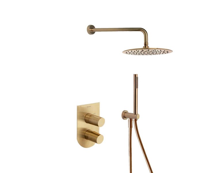 MONOMANDO TZAR DUCHA EMPOTRADO 2 VIAS ORO CEPILLADO C/KIT