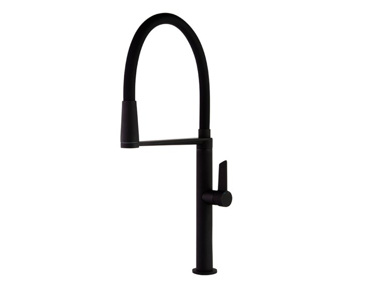 SINGLE LEVER KITCHEN CYLINDRICAL SINK BLACK FLEXIBLE SPOUT