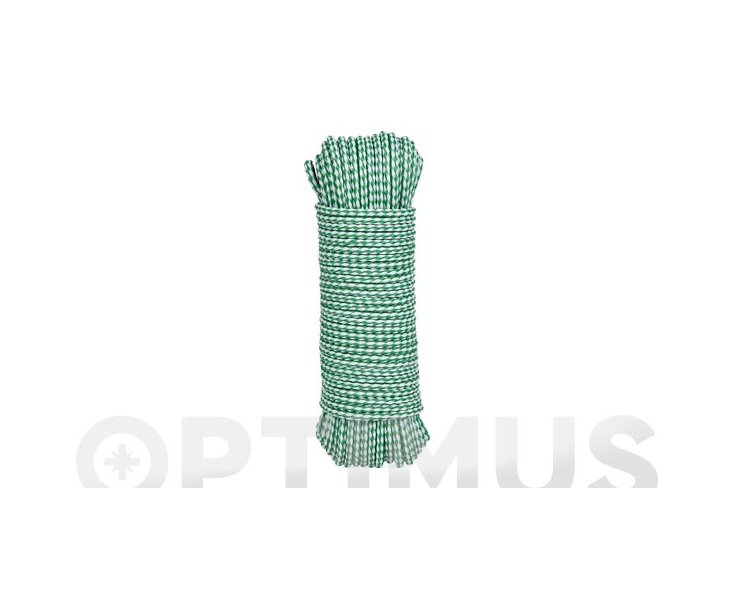 BRAIDED POLYETHYLENE ROPE WITH SOUL Ø4.5MM 15MT GREEN/WHITE