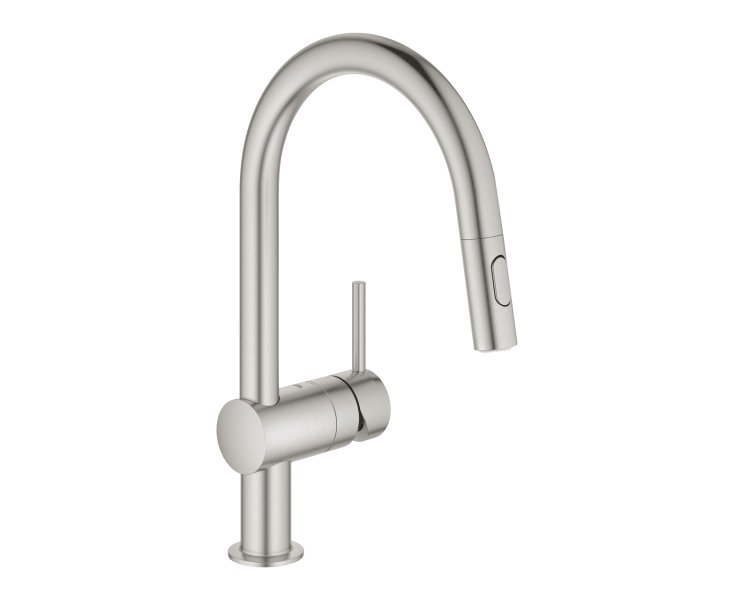 MINTA SINGLE-LEVER SINK MIXER WITH EXTRA-THROUGH CURVED SUPERSTEEL