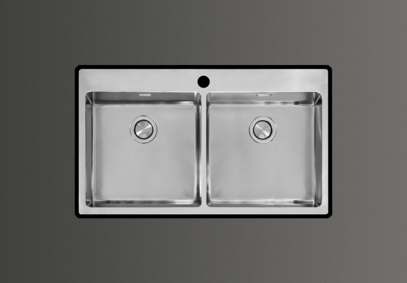 BMR D-40-40 EN-OE 870x505 2-compartment stainless steel sink. FLUSH