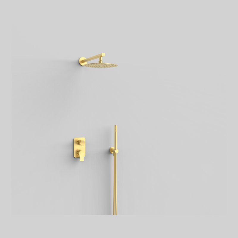 NAVA recessed shower set with 2 outlets, brushed gold finish