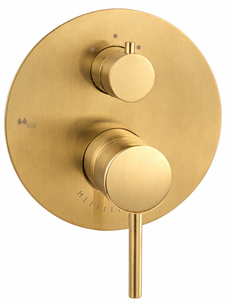 Minima 2-way built-in shower mixer, external trim, brushed gold.